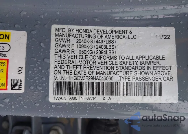 1HGCV3F29NA046065: 42487485