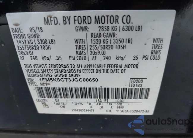 1FM5K8GT3JGC00650: 42487631