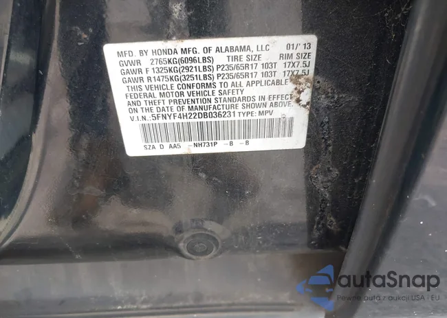 5FNYF4H22DB036231: 42487638