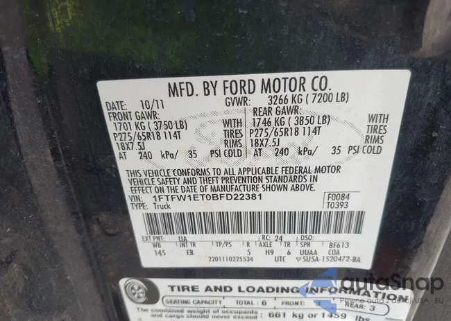 1FTFW1ET0BFD22381: 42487645