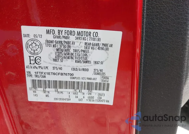 1FTFX1ET6CFB76700: 42487700