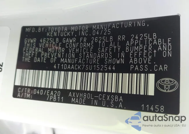 4T1DAACK7SU152544: 42489001