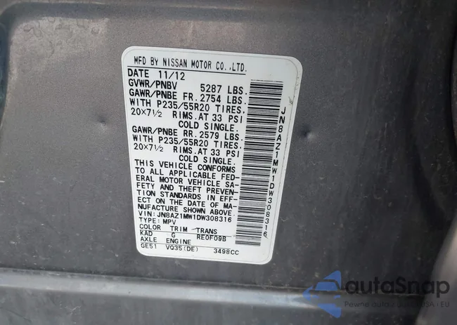 JN8AZ1MW1DW308316: 42489123