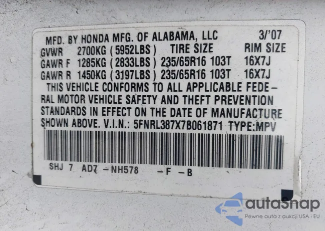 5FNRL387X7B061871: 42489237