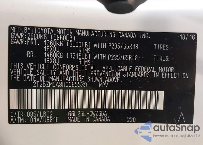 2T2BZMCA8HC065539: 42489301