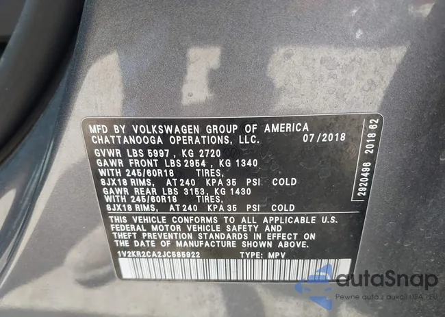 1V2KR2CA2JC585922: 42488658