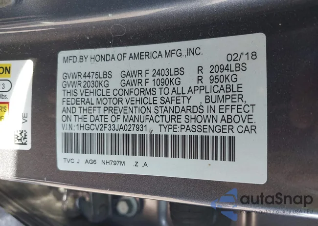 1HGCV2F33JA027931: 42488676