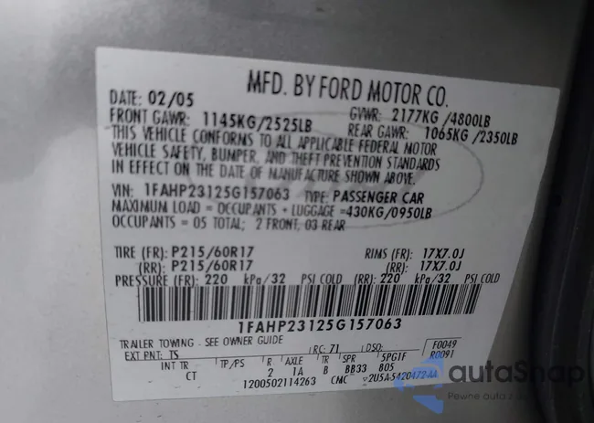 1FAHP23125G157063: 42489961