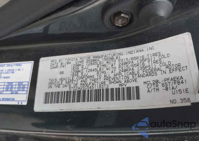 5TDZA23C54S118313: 42490001