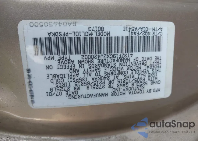 4T3ZF19CX2U420002: 42490786