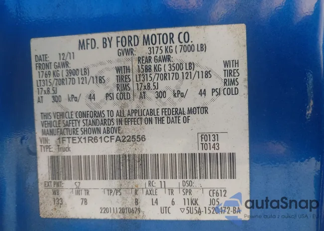 1FTEX1R61CFA22556: 42491010