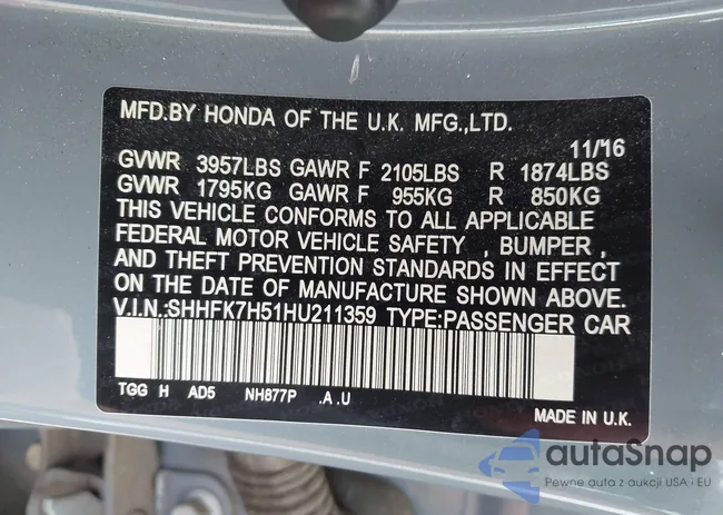 SHHFK7H51HU211359: 42491107