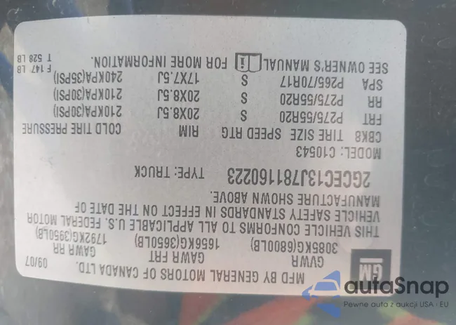 2GCEC13J781160223: 42490443