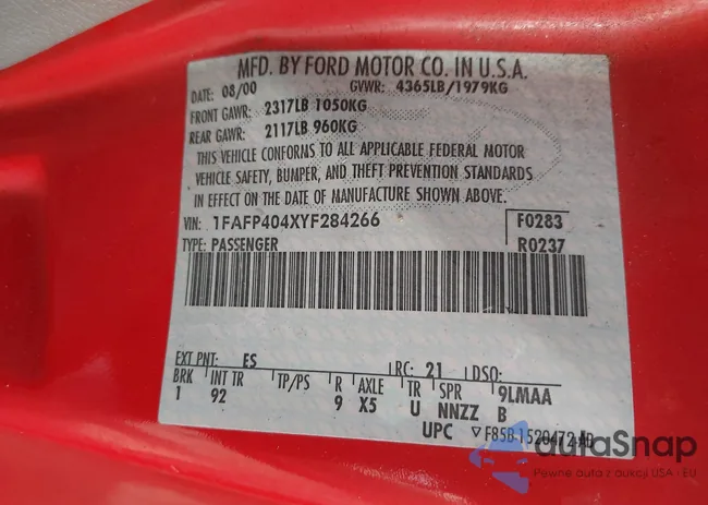 1FAFP404XYF284266: 42490644