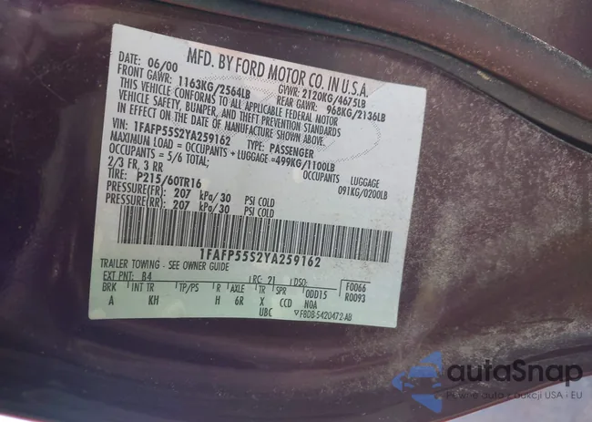 1FAFP55S2YA259162: 42490655