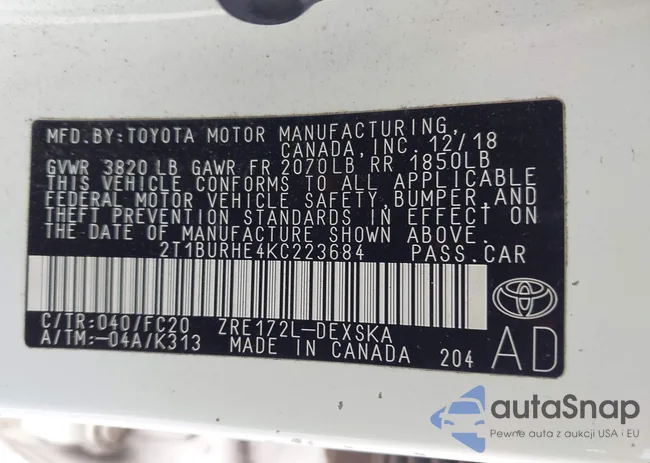 2T1BURHE4KC223684: 42490674