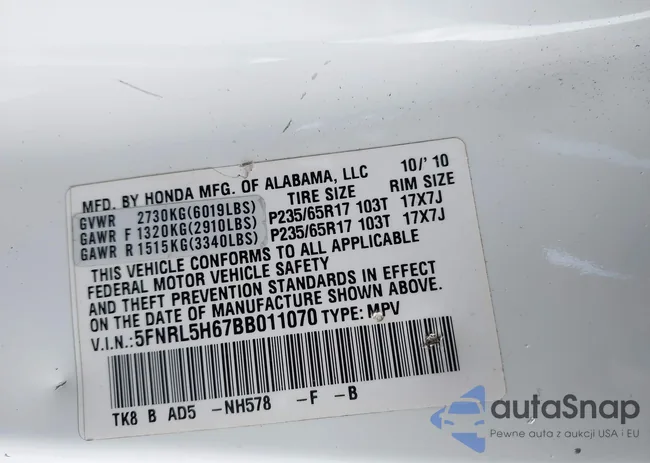 5FNRL5H67BB011070: 42491685