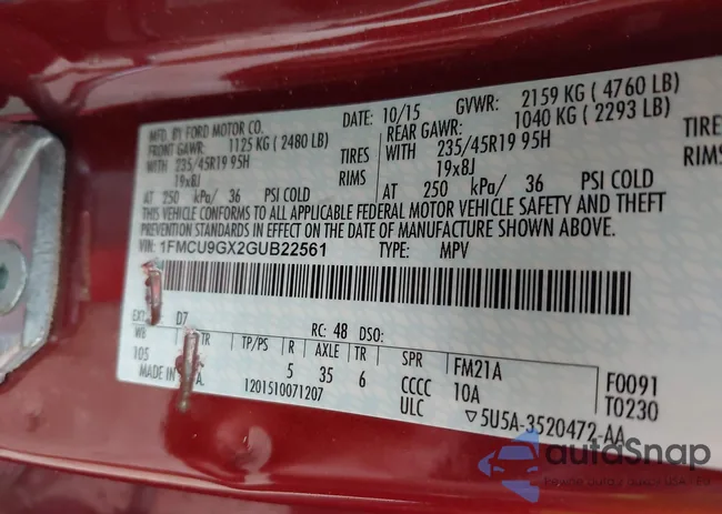 1FMCU9GX2GUB22561: 42491843