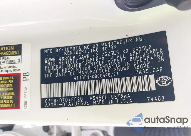 4T1BF1FK8CU628774: 42492040