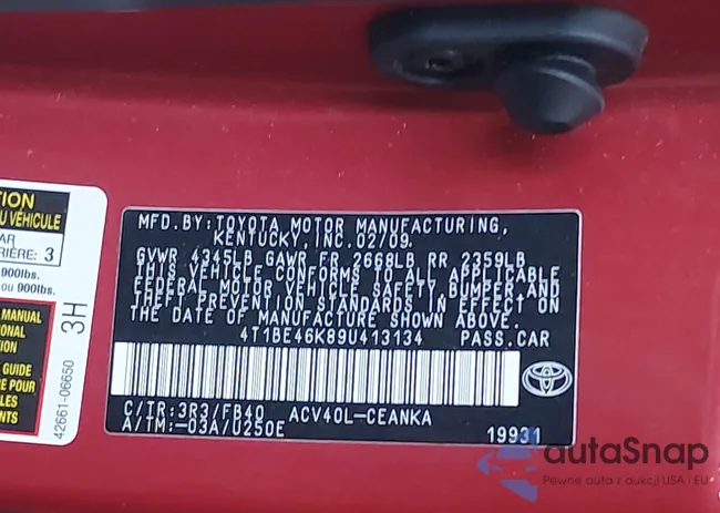 4T1BE46K89U413134: 42492062