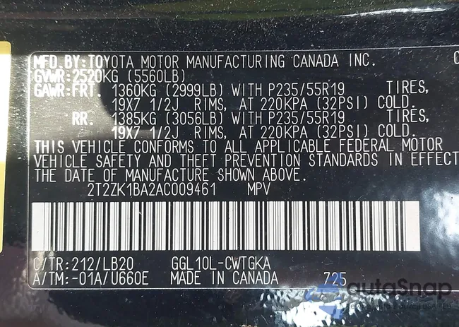 2T2ZK1BA2AC009461: 42492088