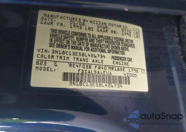 3N1BC13E58L426734: 42492211