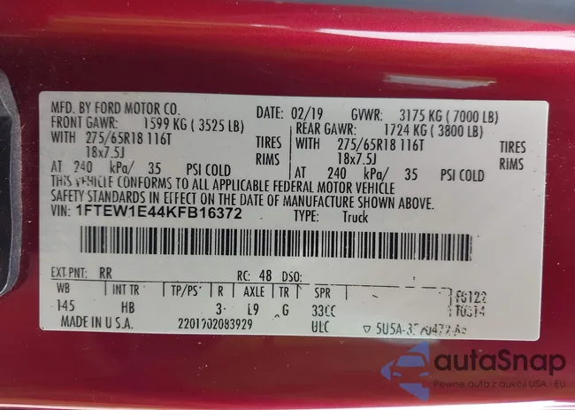 1FTEW1E44KFB16372: 42491356