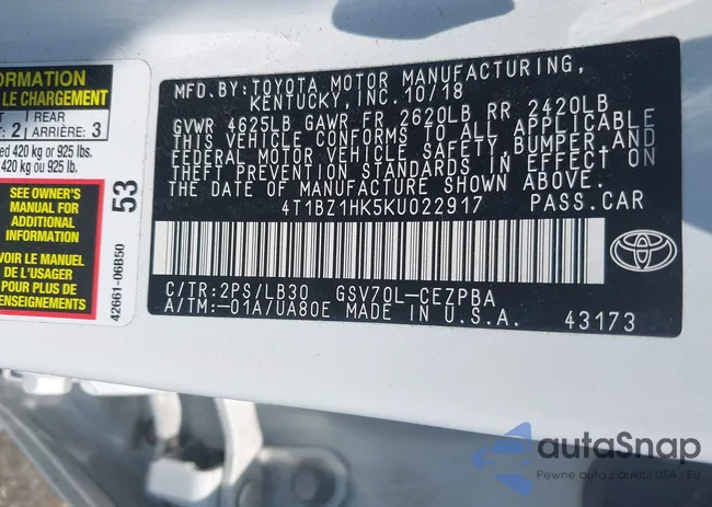 4T1BZ1HK5KU022917: 42491417