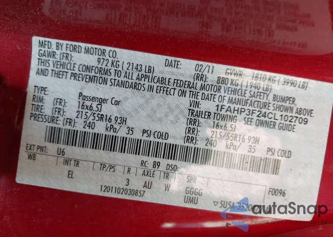 1FAHP3F24CL102709: 42491457