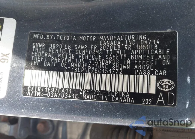 2T1BURHE7EC151772: 42491485