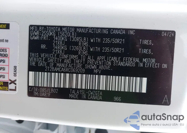 2T2BAMCA6RC069209: 42492916