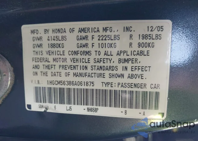 1HGCM56386A061875: 42492919