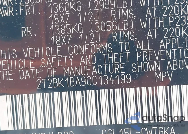 2T2BK1BA9CC134199: 42492994