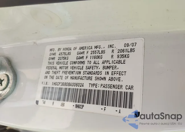 1HGCP36808A006024: 42493042