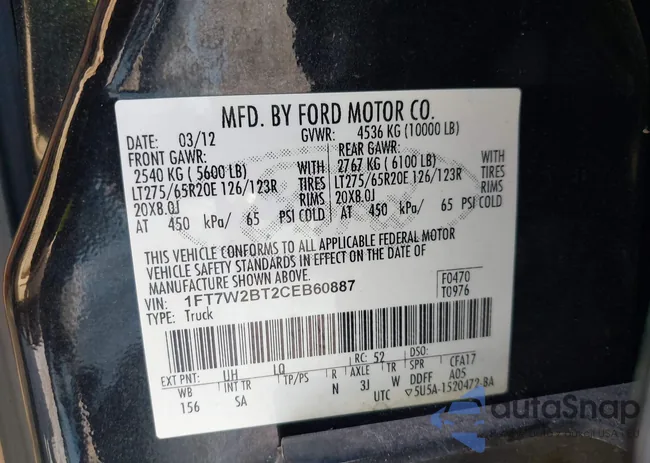 1FT7W2BT2CEB60887: 42493100