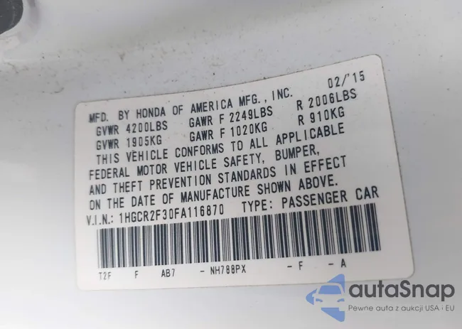 1HGCR2F30FA116870: 42493115