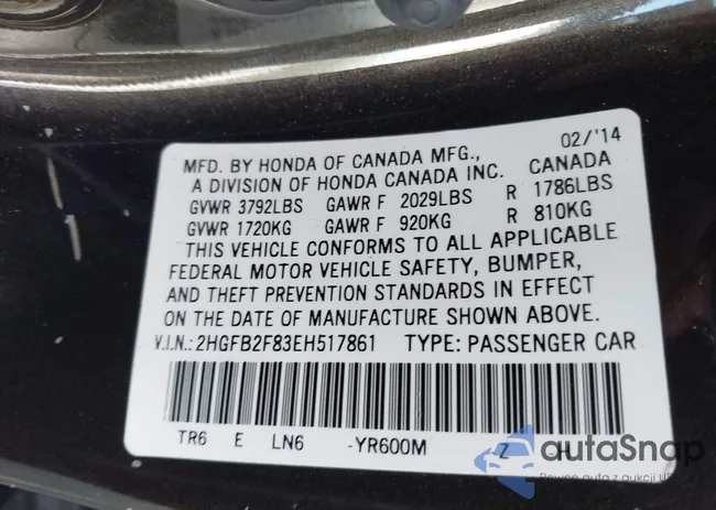 2HGFB2F83EH517861: 42493165