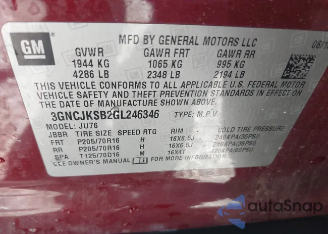 3GNCJKSB2GL246346: 42493230