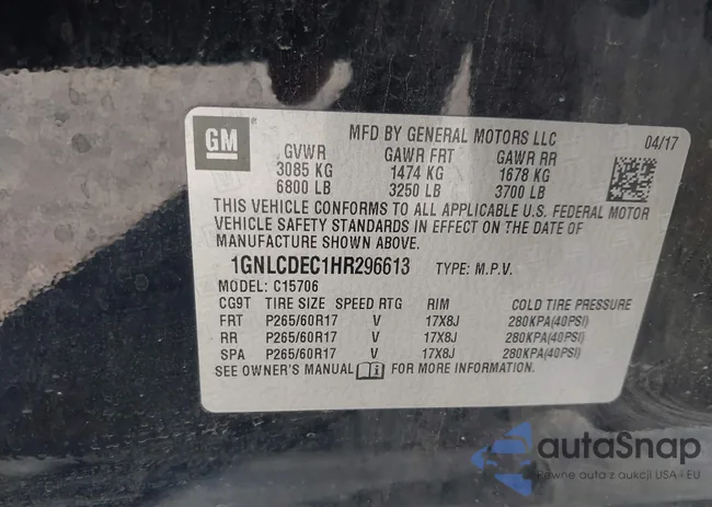 1GNLCDEC1HR296613: 42492334