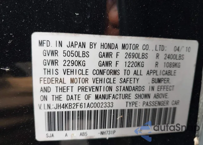 JH4KB2F61AC002333: 42492345