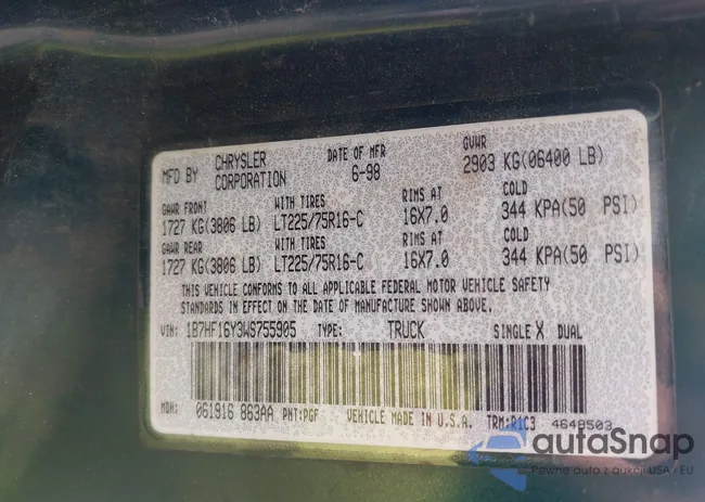 1B7HF16Y3WS755905: 42492353