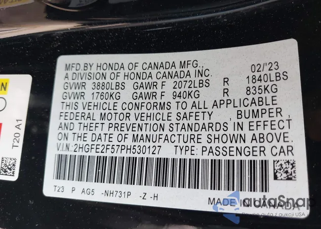 2HGFE2F57PH530127: 42492409