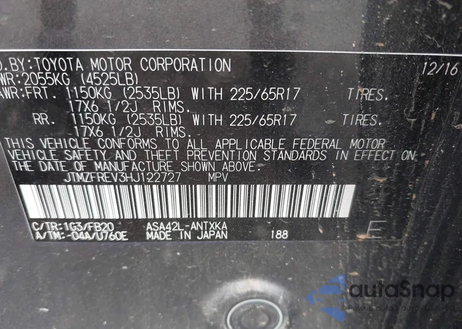 JTMZFREV3HJ122727: 42492530