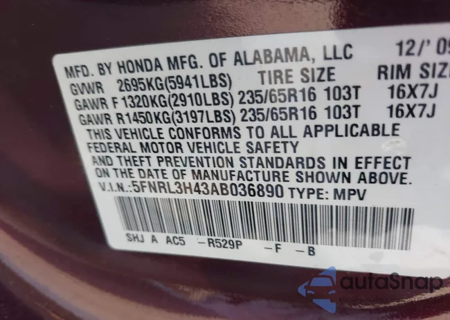 5FNRL3H43AB036890: 42492581