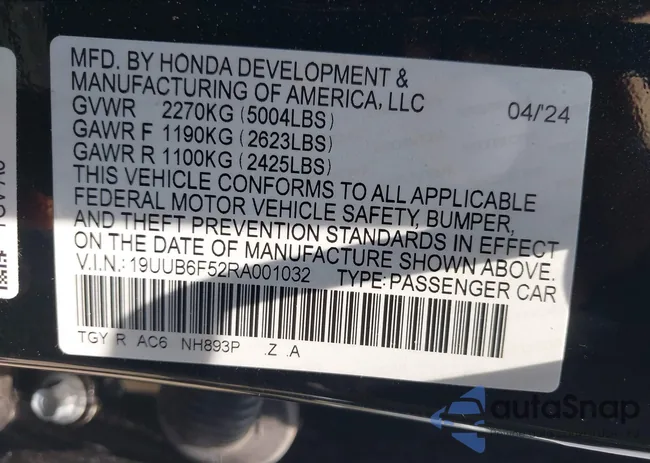 19UUB6F52RA001032: 42494189