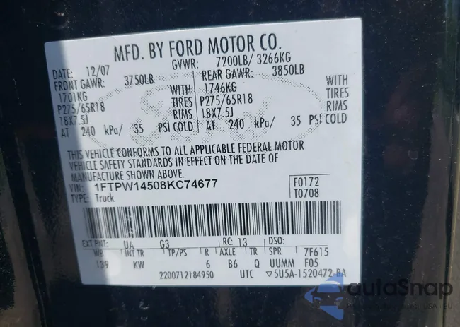 1FTPW14508KC74677: 42494216