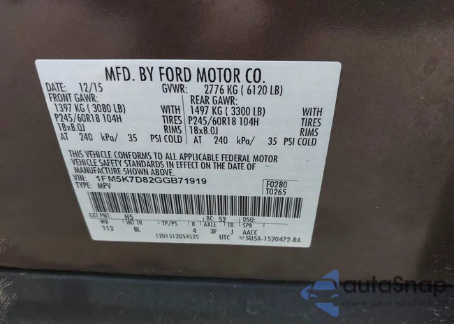 1FM5K7D82GGB71919: 42493289