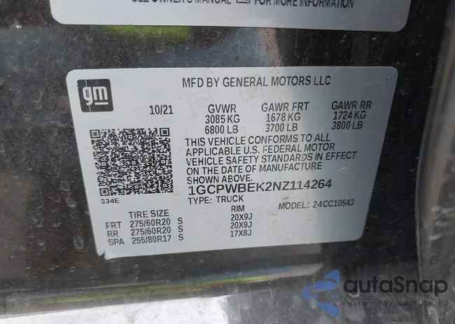 1GCPWBEK2NZ114264: 42493588