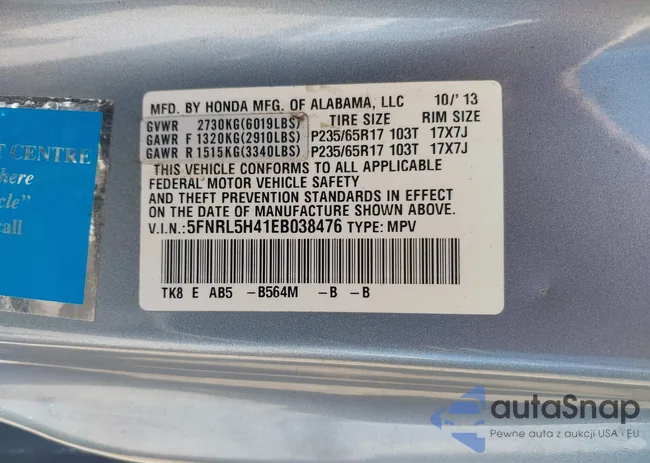 5FNRL5H41EB038476: 42494698