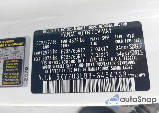 5XYZU3LB3HG464738: 42494989